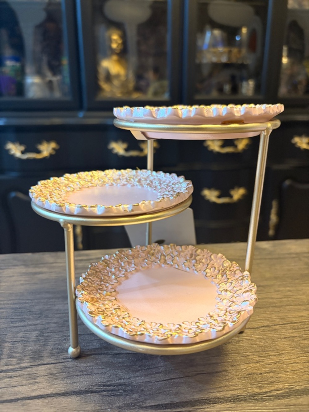 3-Tier Decorative Pink & Gold Display Stand- 6” tall